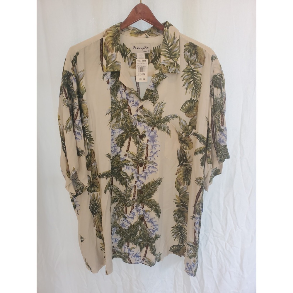 Bishop St. Apparel Mens 2XL Hawaiian Shirt Rayon Palm Tree Made in Hawaii NWT